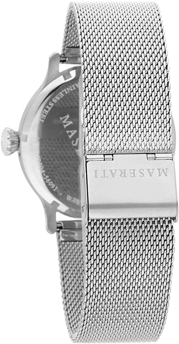 Side view of Maserati Epoca watch showing mesh strap and case profile
