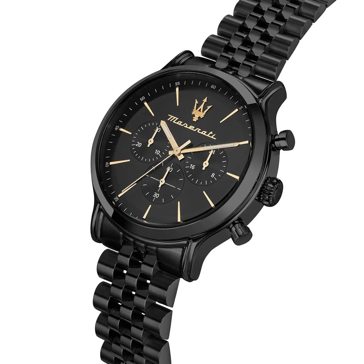 Maserati Epoca watch side angle view showing black stainless steel case