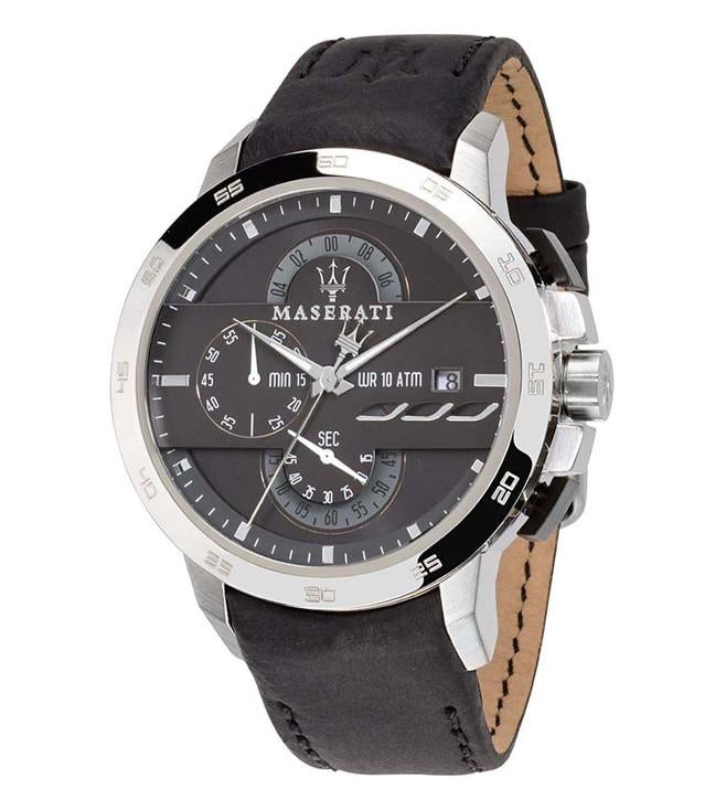 Maserati Ingegno chronograph men's watch with stainless steel case and black leather strap