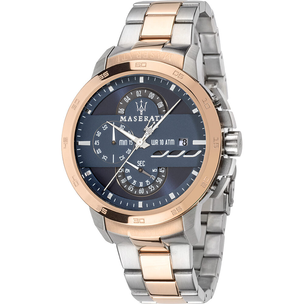 Maserati Ingegno chronograph men's watch with blue dial, rose gold and silver two-tone case and bracelet