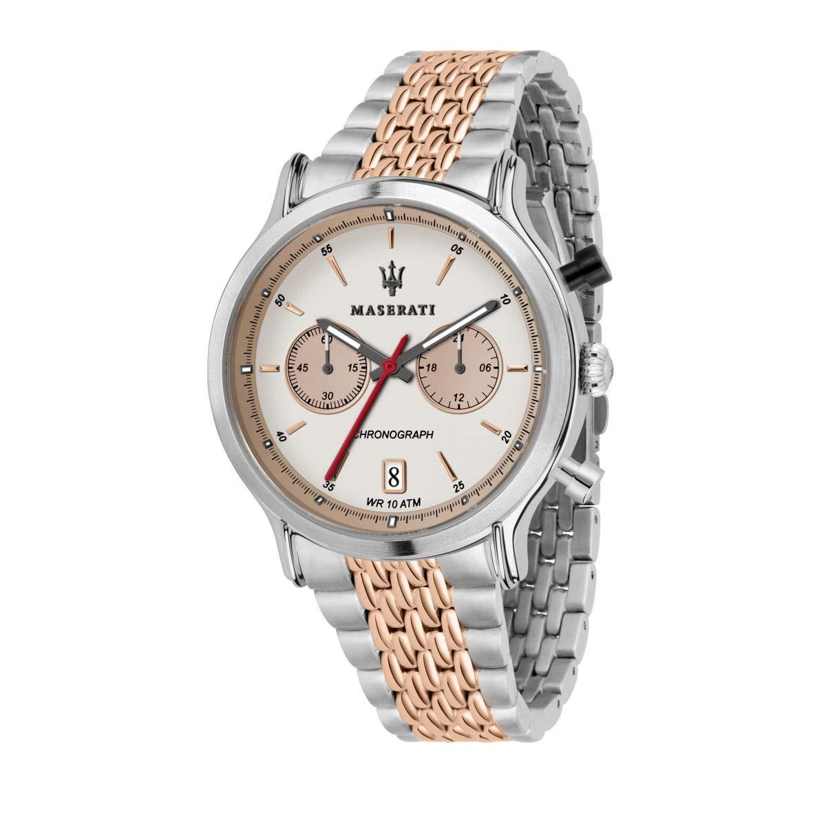 Maserati Legend 42mm chronograph watch with ivory dial and two-tone mixed metal bracelet