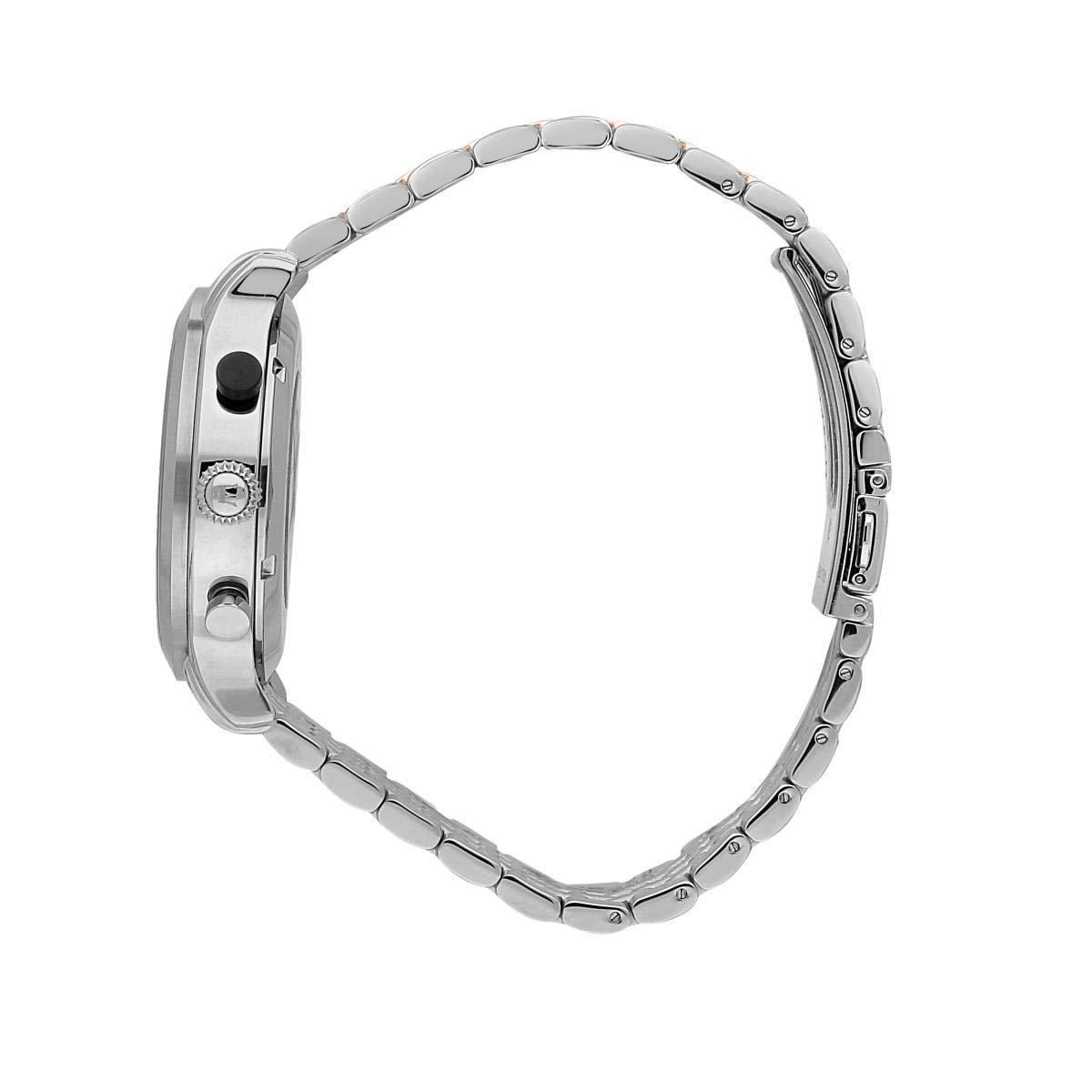 Maserati Legend watch side view showing chronograph pushers and steel bracelet links