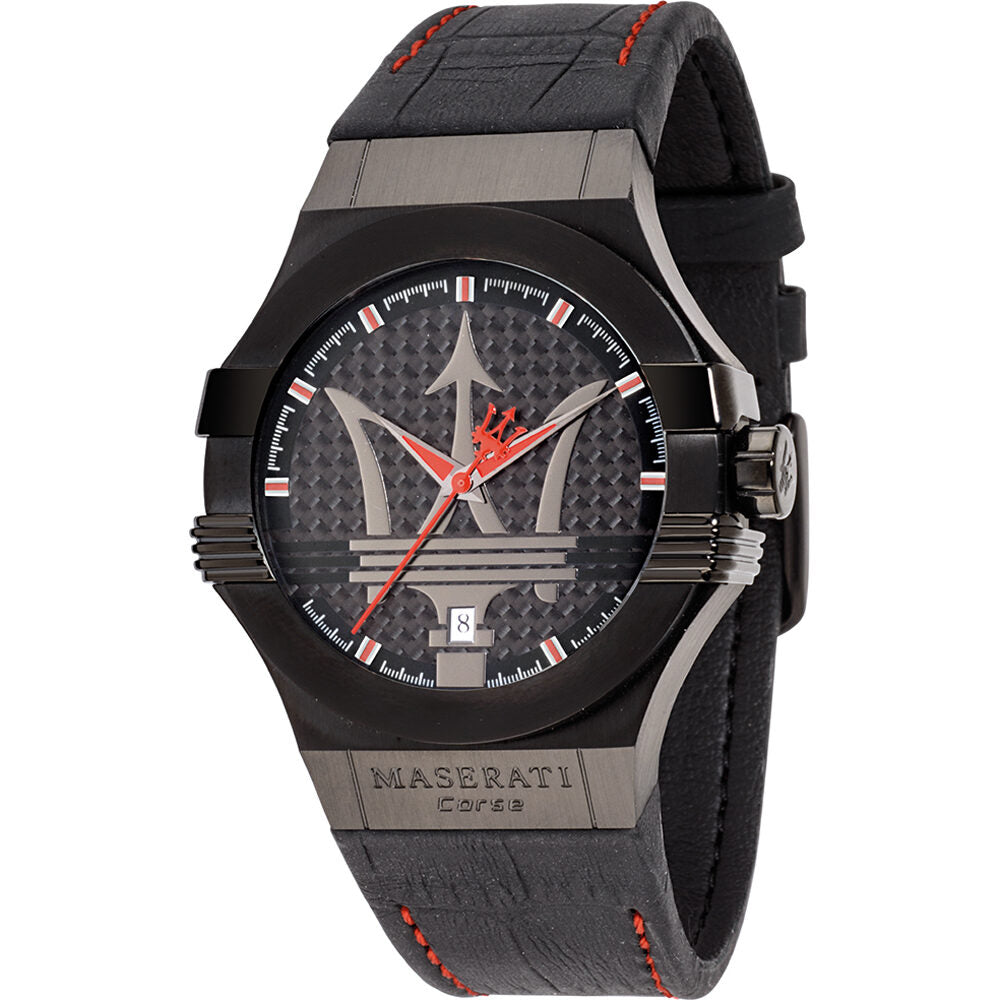 Maserati Potenza Black Dial Black Leather Strap Men's Watch R8851108010
