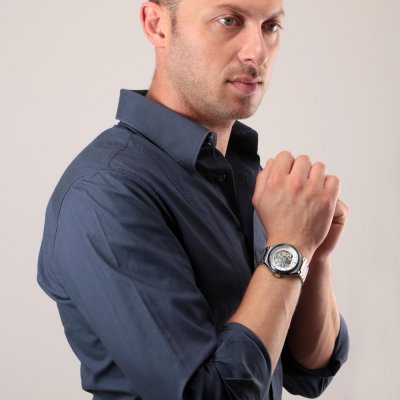 Maserati Triconic skeleton watch worn on wrist
