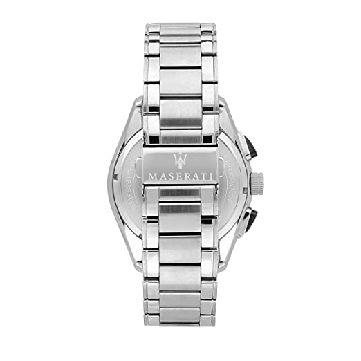 Maserati watch caseback showing stainless steel band and engraved branding