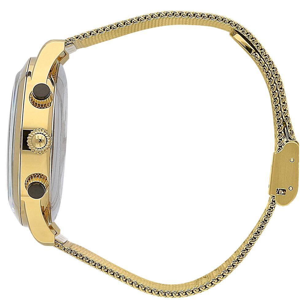 Maserati Ricordo watch strap detail showing gold-tone mesh bracelet and side case view