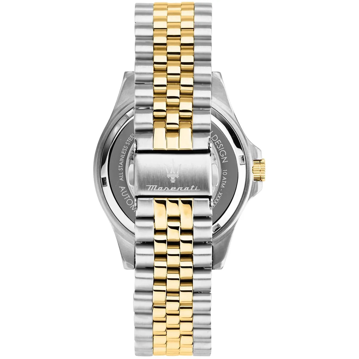 Maserati SFIDA caseback showing automatic movement and metal strap