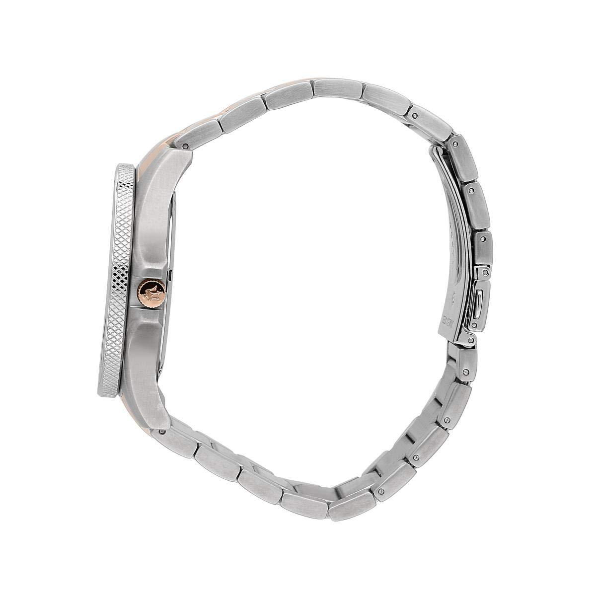 Side view of Maserati Sfida watch showing two-tone stainless steel and rose gold bracelet