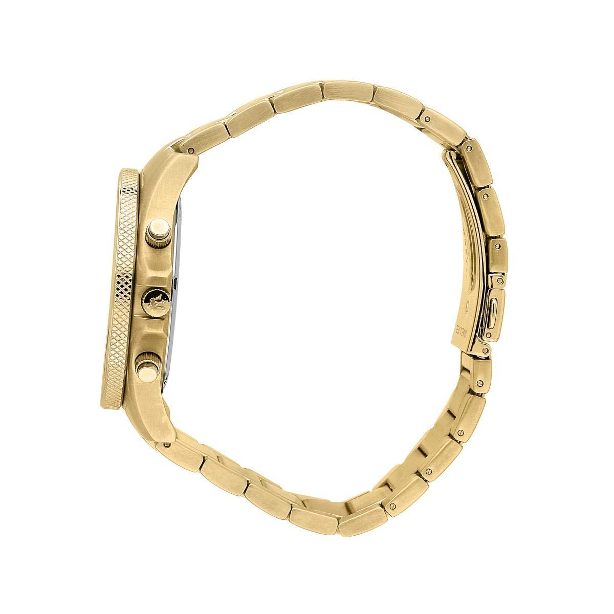 Gold-tone bracelet strap of Maserati Sfida watch, shown from above