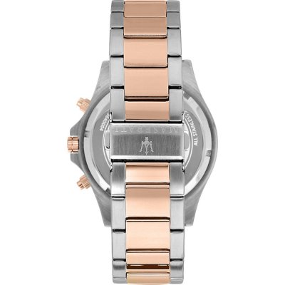 Maserati Sfida caseback showing two tone bracelet and engraved case back