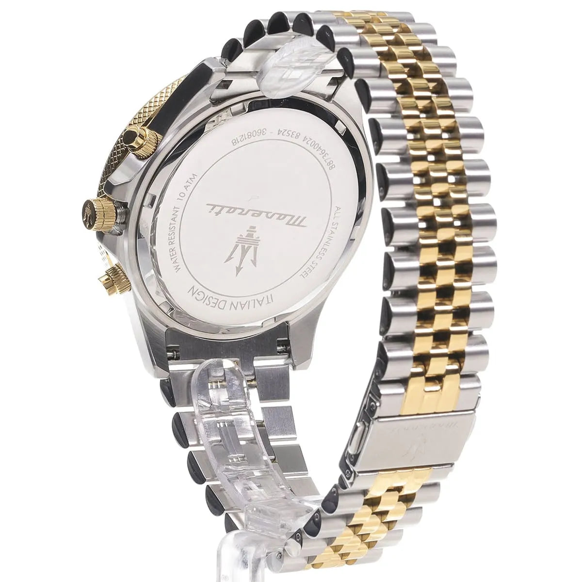 Maserati Sfida Sport case back and side profile showing stainless steel construction
