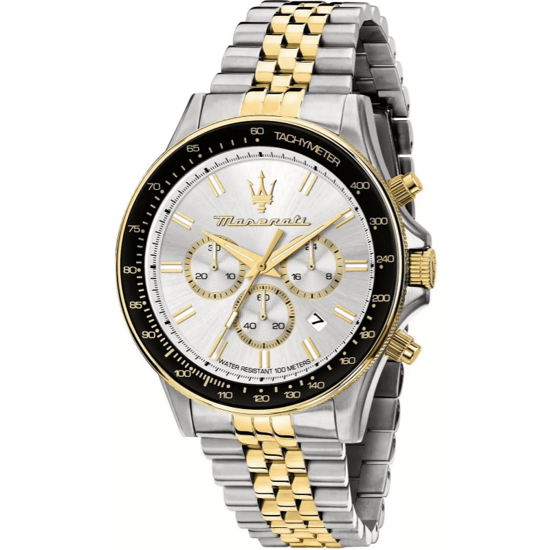 Maserati Sfida Sport men's watch with white dial and two-tone stainless steel bracelet