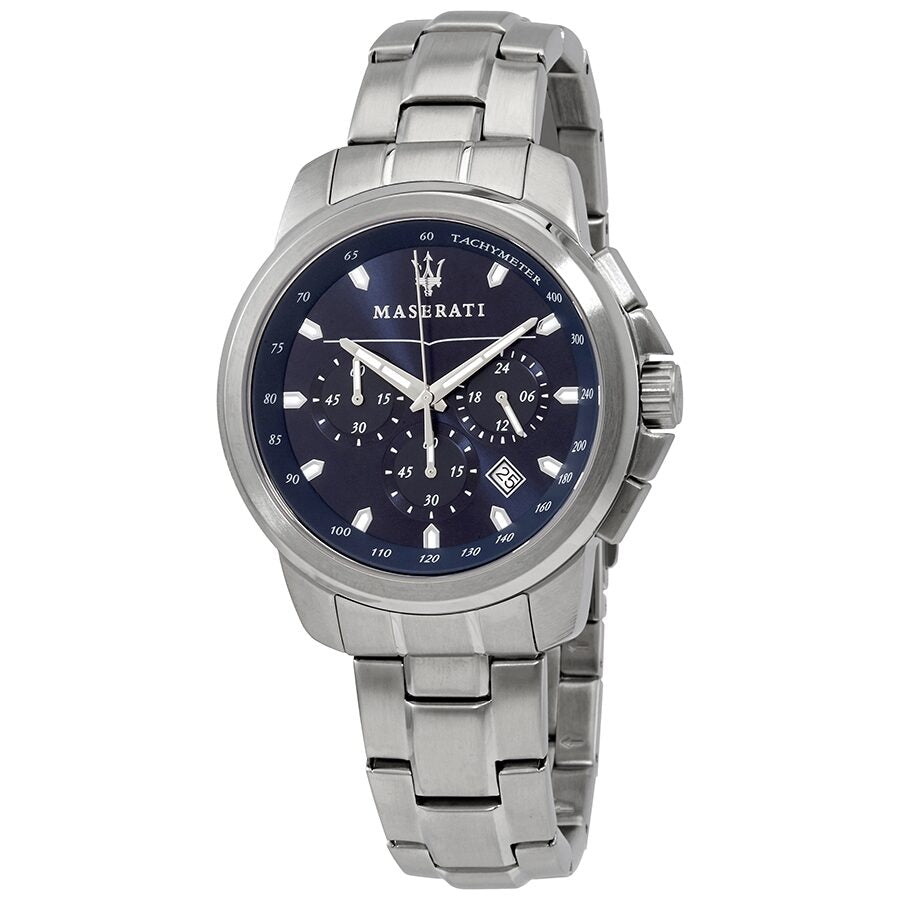 Maserati Successo chronograph watch with blue dial and stainless steel bracelet