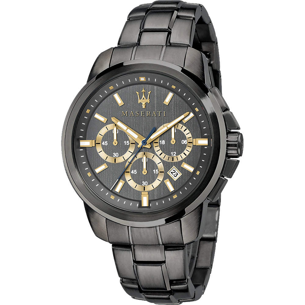 Maserati Successo chronograph quartz watch with grey dial and gold subdials