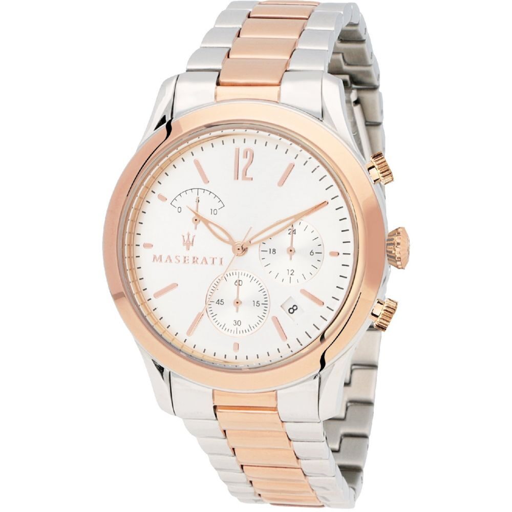 Maserati Tradizione chronograph silver dial with rose gold and silver two-tone stainless steel bracelet