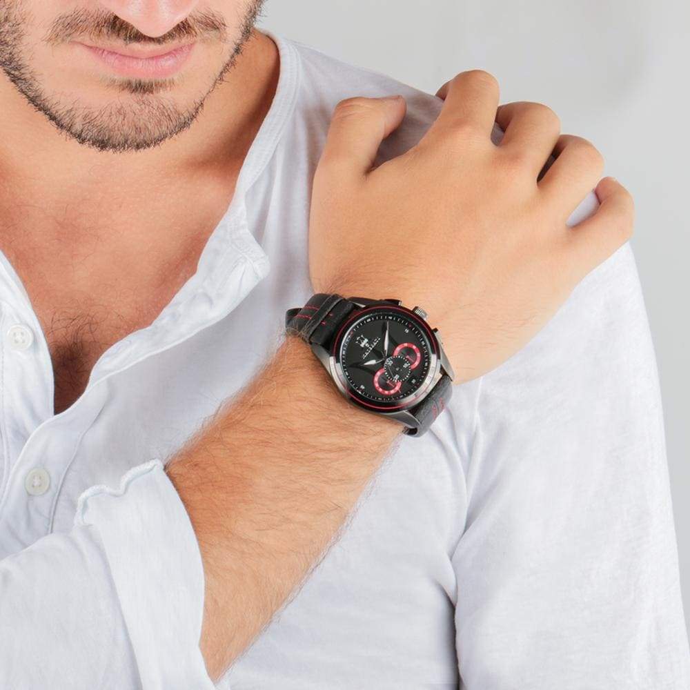 Maserati Traguardo chronograph worn on wrist showing watch on male model