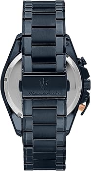 Maserati Traguardo watch caseback showing stainless steel bracelet and engraved case
