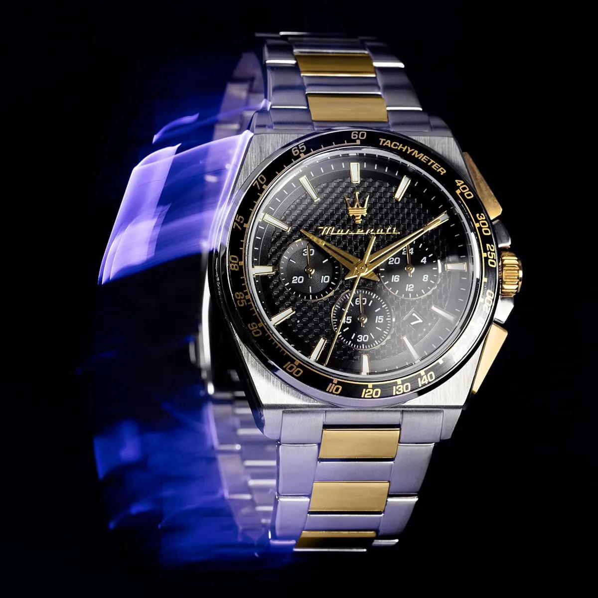 Maserati Velocità R8873652003 two-tone chronograph watch with motion effect photography