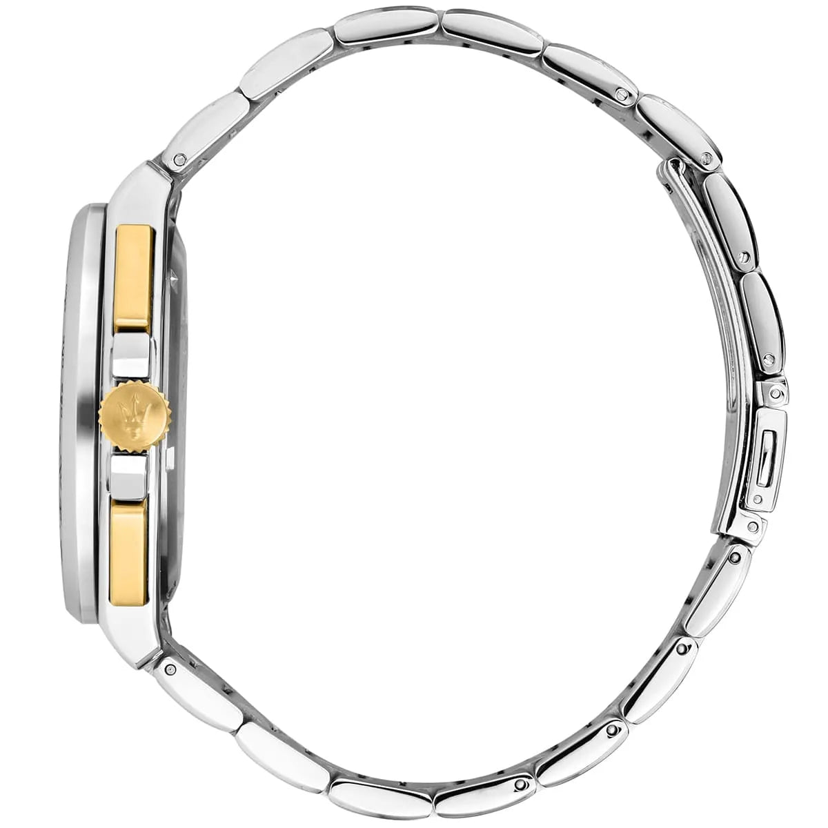 Maserati Velocità R8873652003 watch side profile with two-tone metal bracelet