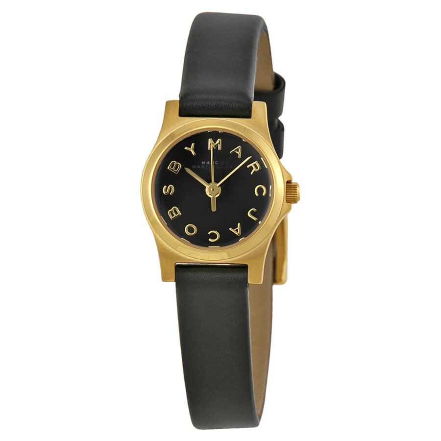 Marc by Marc Jacobs MBM1240 women's watch with gold-tone case, black dial, and black leather strap