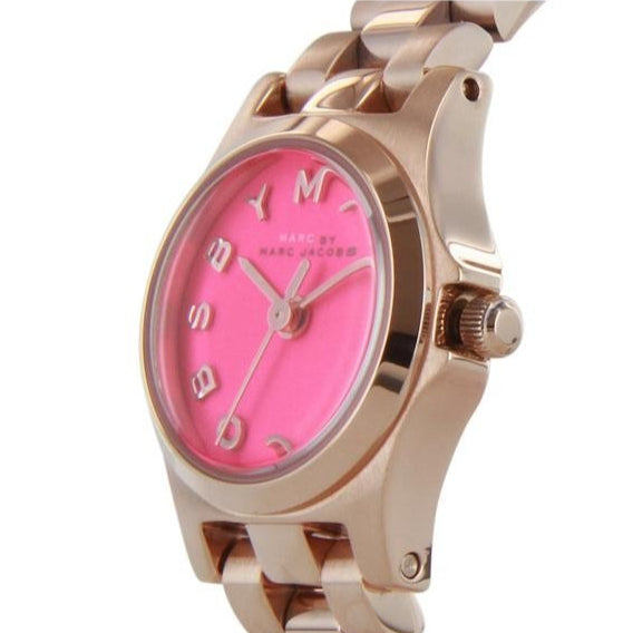 Marc by Marc Jacobs MBM3203 watch from side showing rose gold case and crown
