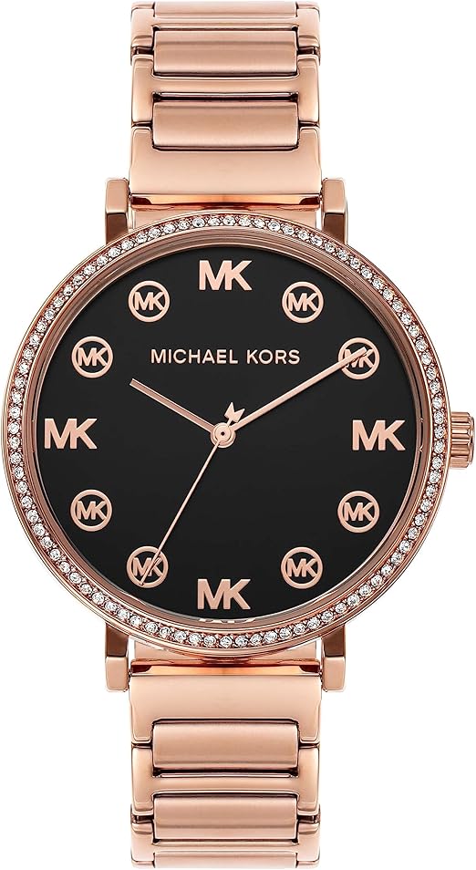 Michael Kors Addyson Quartz Black Dial Gold Steel Strap Women's Watch - MK7416
