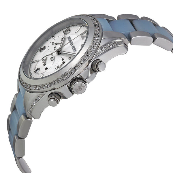 Michael Kors Blair Chronograph Silver Dial Stainless Steel with Chambray Acetate Ladies Watch MK6137 - Watches of New Zealand #2