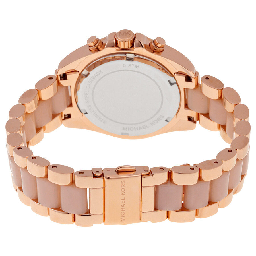 Michael Kors Bradshaw Mini watch caseback showing stainless steel back and mixed-material bracelet