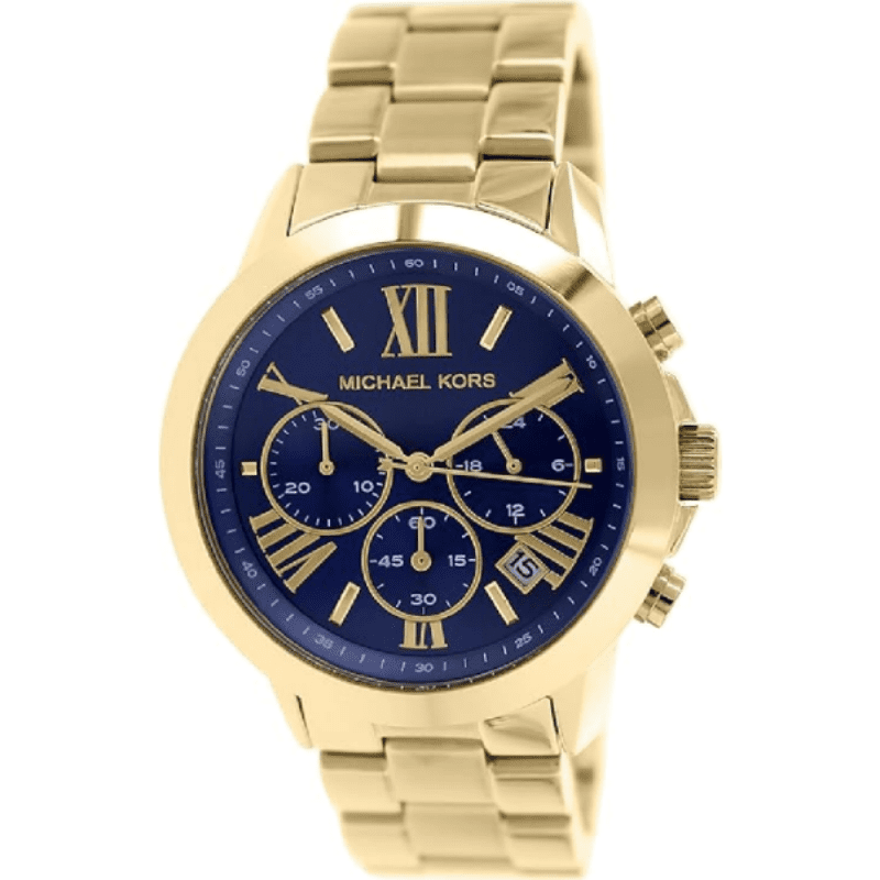 Michael Kors Bradshaw Chronograph Blue Dial Gold Steel Strap Watch For Women - MK5923