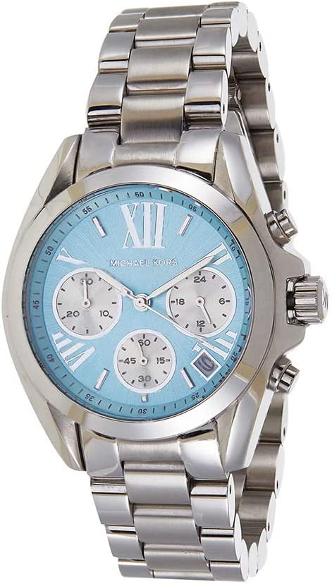 Michael Kors Bradshaw steel chronograph women's watch with light blue dial and Roman numerals