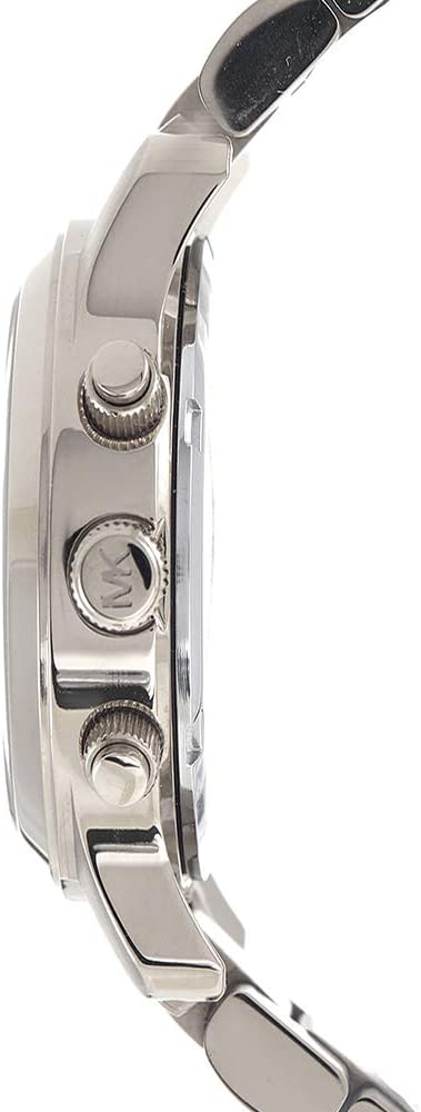 Side profile of Michael Kors Bradshaw chronograph showing case thickness and steel bracelet