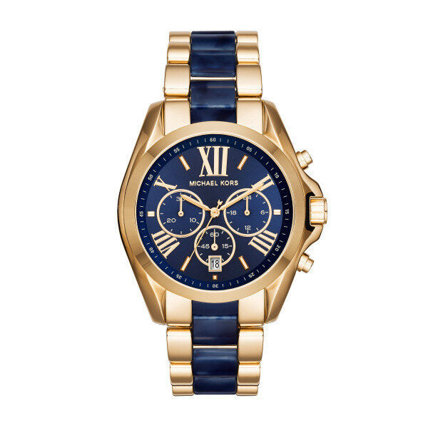 Michael Kors Bradshaw blue dial chronograph with gold and navy bracelet