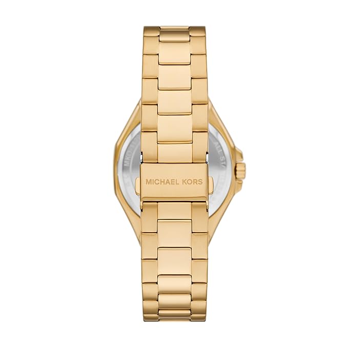 Michael Kors Callum gold watch caseback with bracelet detail