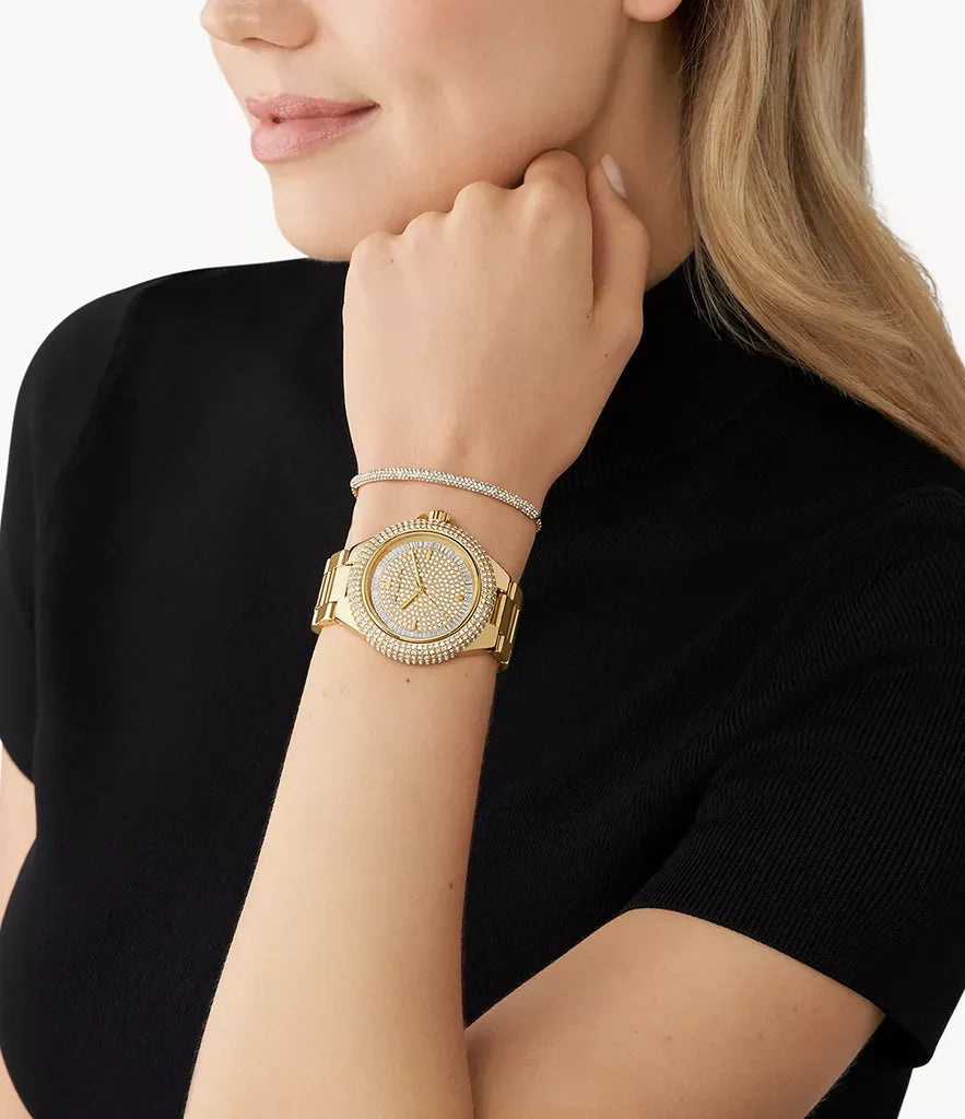 Michael Kors Camille Three-Hand Crystals Gold Dial Gold Steel Strap Women's Watch MK1067