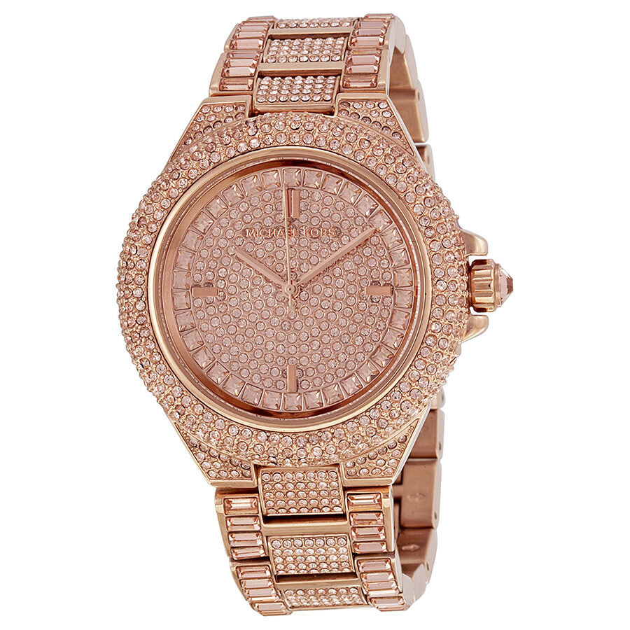Michael Kors Camille rose gold-tone ladies watch with crystal-set case, rose dial and bracelet strap
