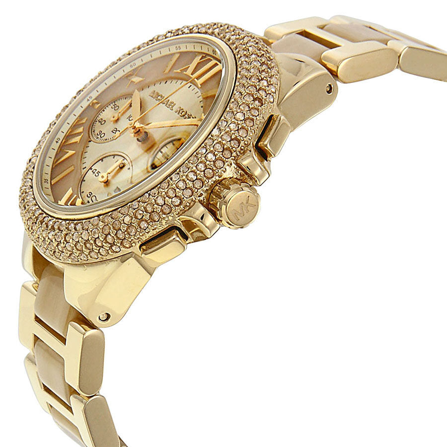Michael Kors Camille Chronograph Champagne Dial Gold-tone and Horn Acetate Ladies Watch MK5902