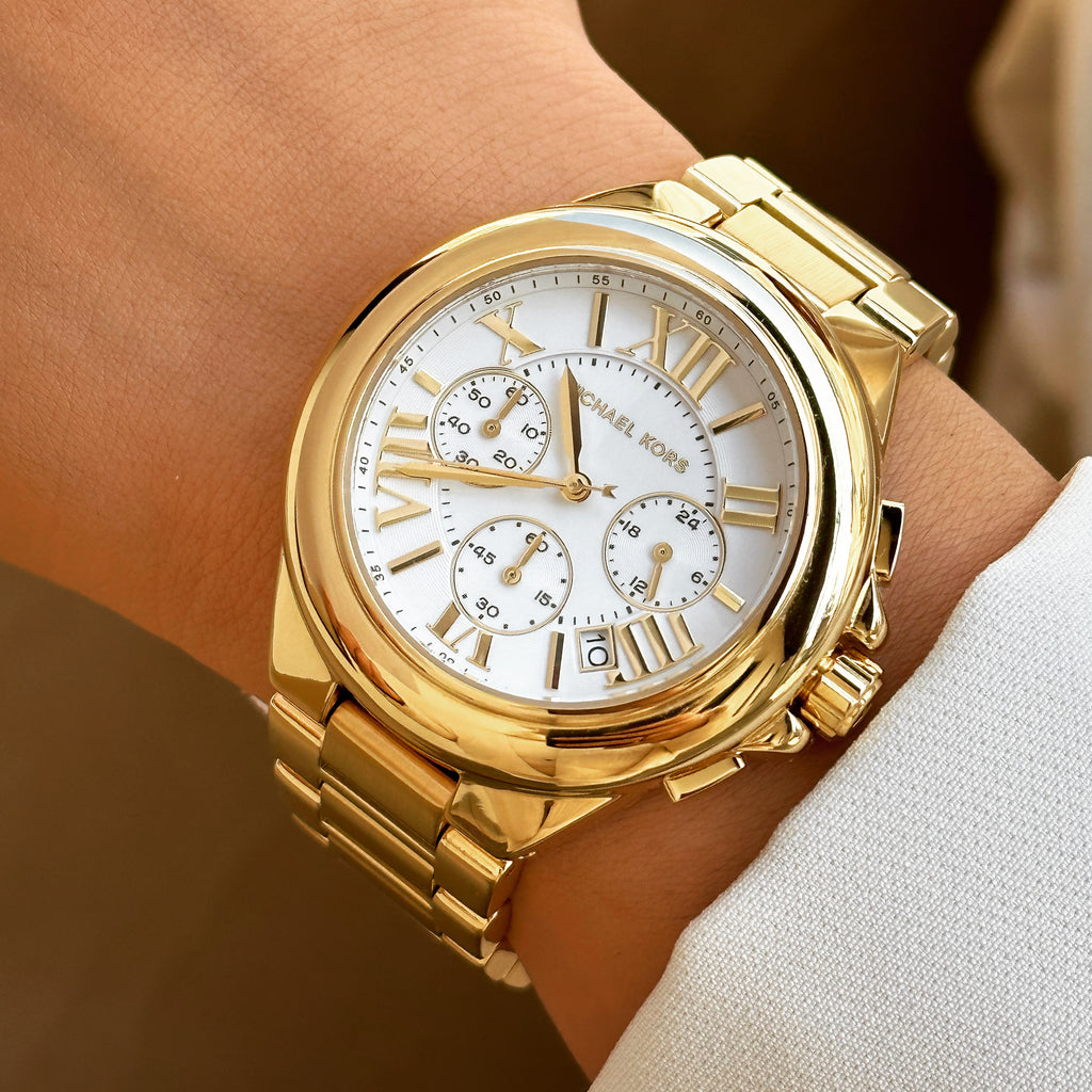 Michael Kors Oversized Camille Chronograph White Dial Gold Women's Watch - MK7270