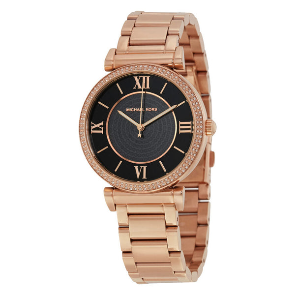 Michael Kors Catlin Black Crystal Pave Dial Rose Gold Steel Ladies Watch MK3356 - Watches of New Zealand
