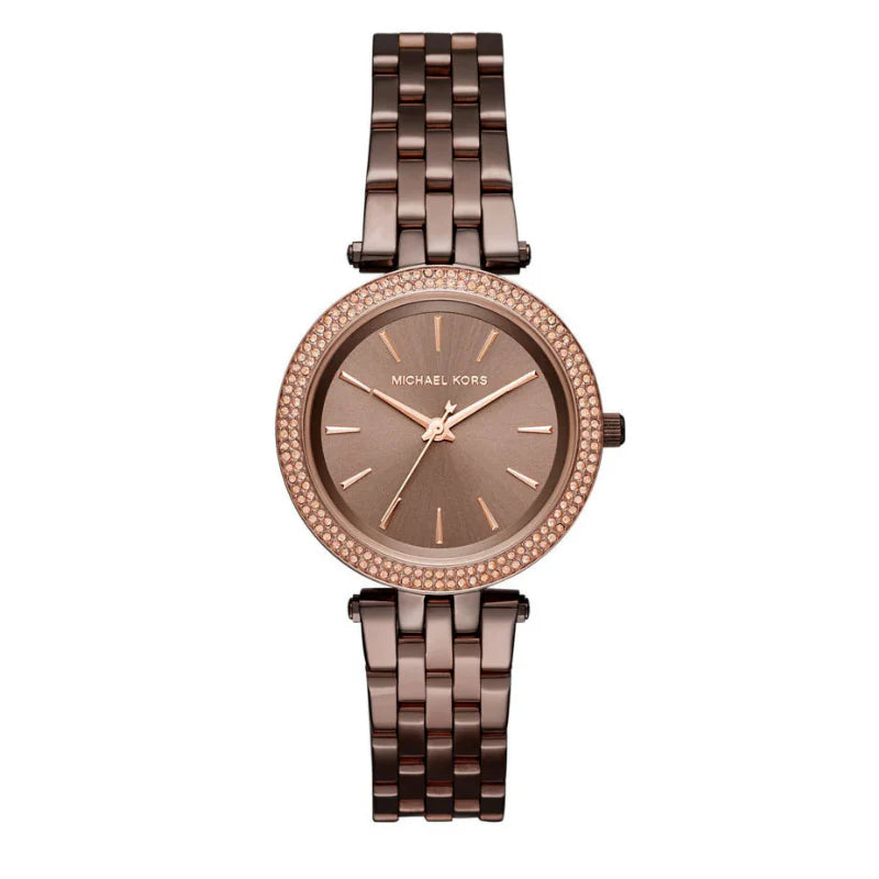 Michael Kors Darci Mini MK3553 chocolate brown women's watch with crystal bezel