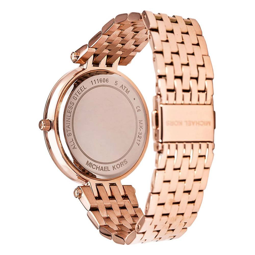 Michael Kors Darci MK3217 side view showing rose gold bracelet and case profile