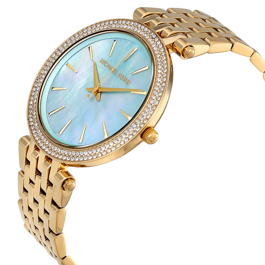 Michael Kors Darci women's watch angled view showing gold-tone bracelet and dial detail