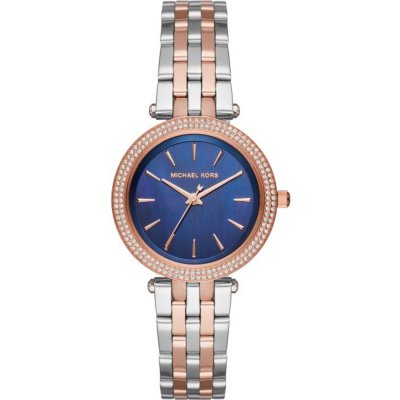 Michael Kors Darci MK3651 watch with blue dial, rose gold and silver two-tone bracelet, crystal bezel