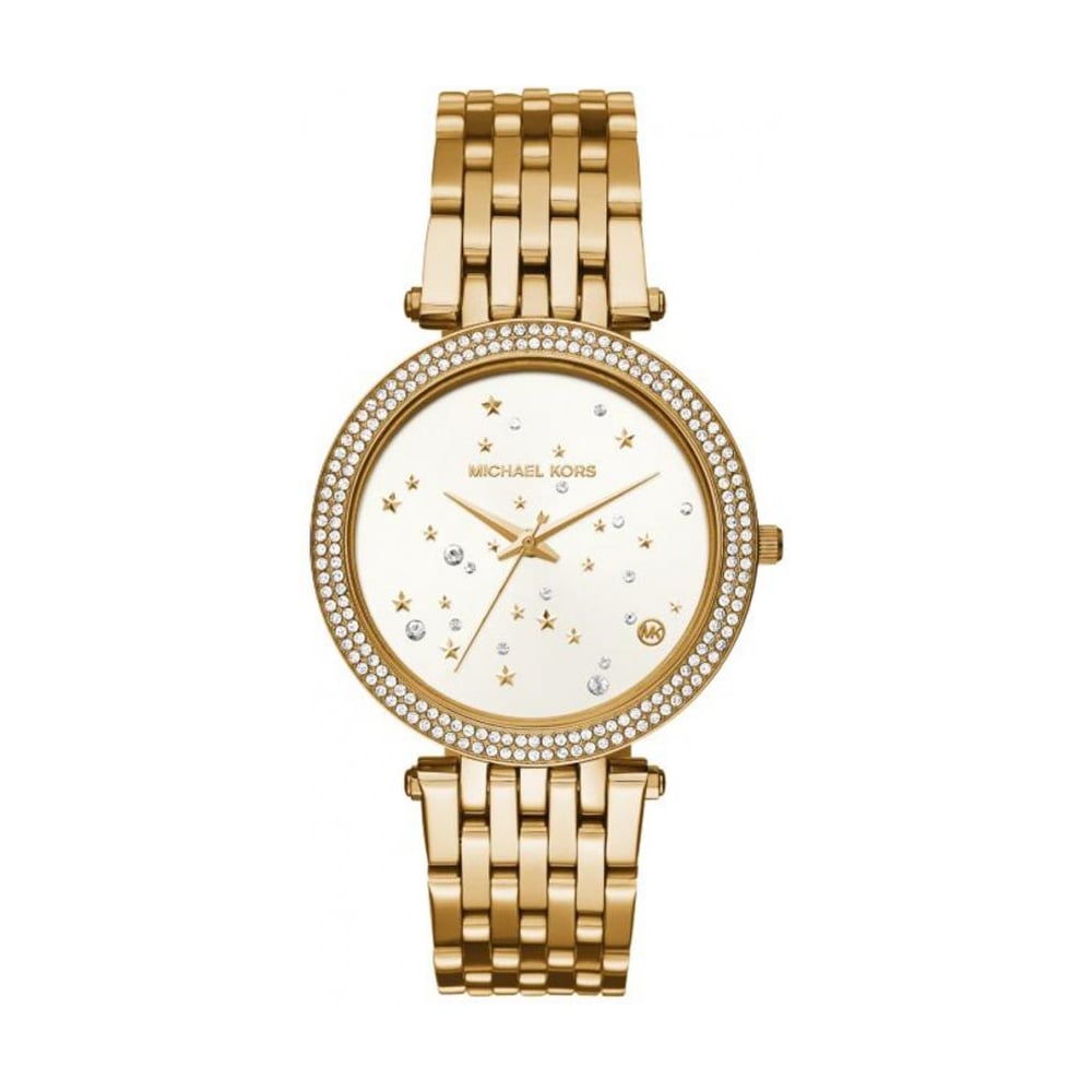 Michael Kors Darci gold ladies watch with crystal bezel and star-patterned dial