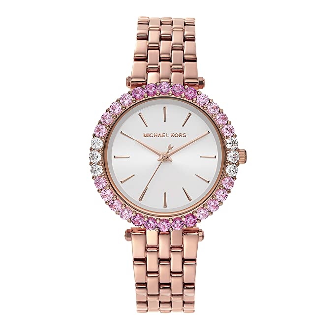 Michael Kors Darci rose gold-tone watch with crystal-embellished bezel and silver dial