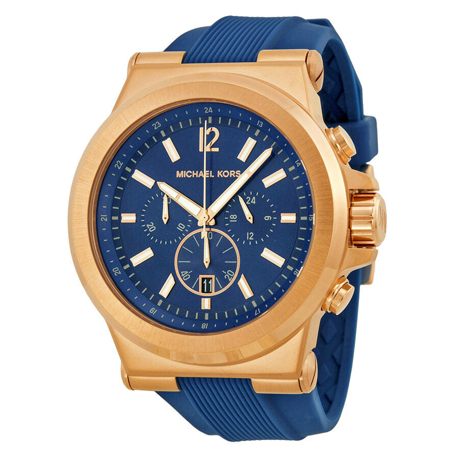 Michael Kors Dylan chronograph men's watch with rose gold case and navy dial