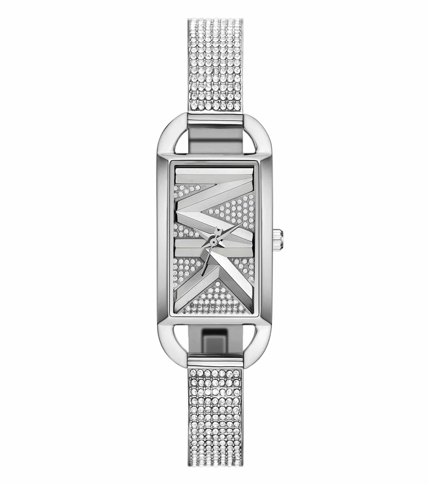 Michael Kors Empire Pavé silver-tone women's watch with rectangular dial and pavé crystal detailing