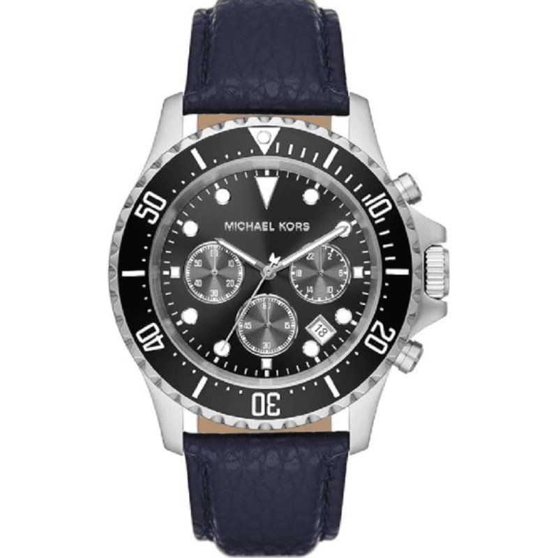 Michael Kors Everest Chronograph Navy Leather Black Dial Quartz MK9091 100M Mens Watch