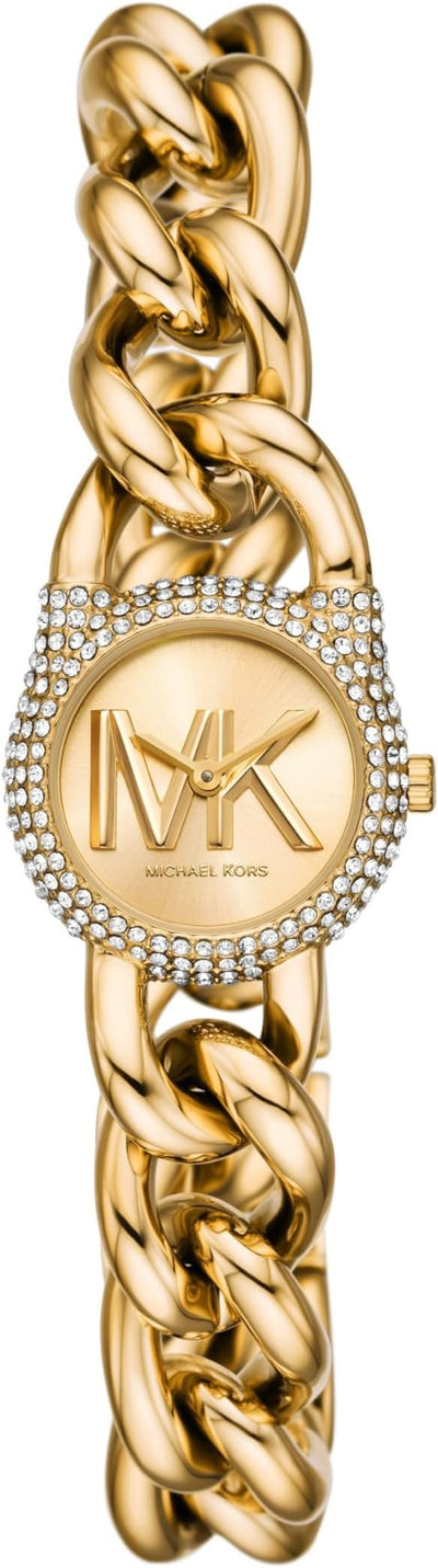 Michael Kors Hamilton Petite gold-tone chain-link watch with pavé crystal bezel and MK logo dial