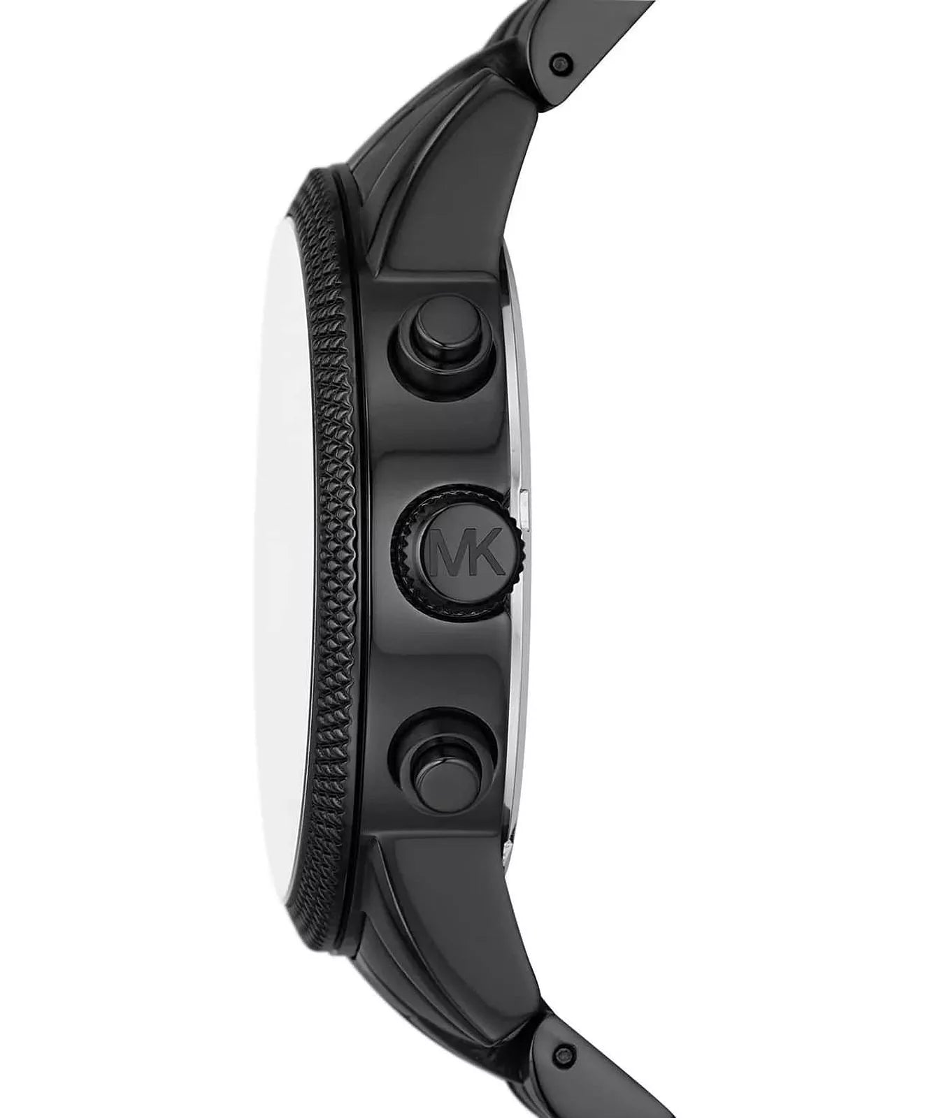 Michael Kors Hutton MK9089 side profile showing textured black case and pushers