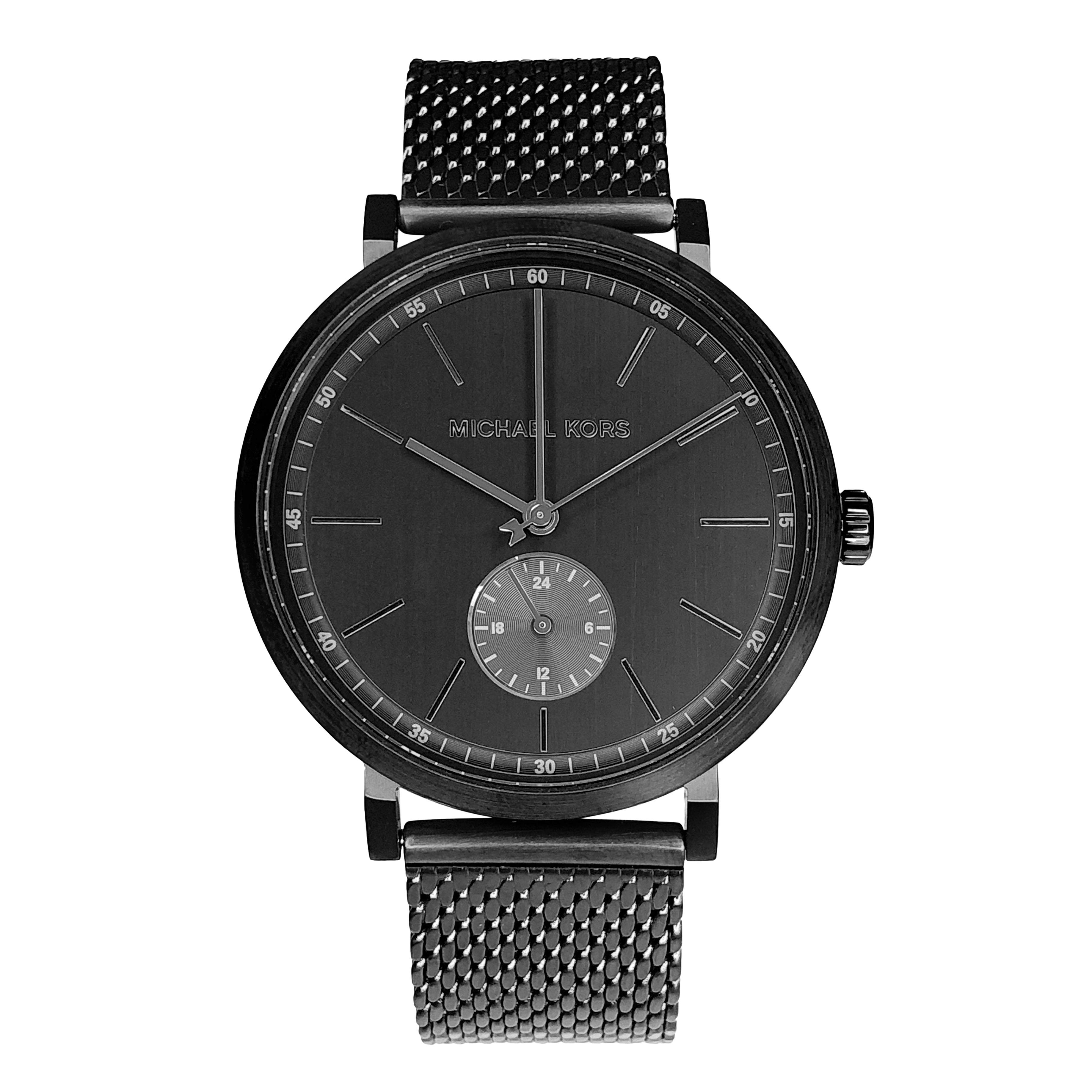 Michael Kors Irving black dial unisex watch with mesh bracelet and subdial